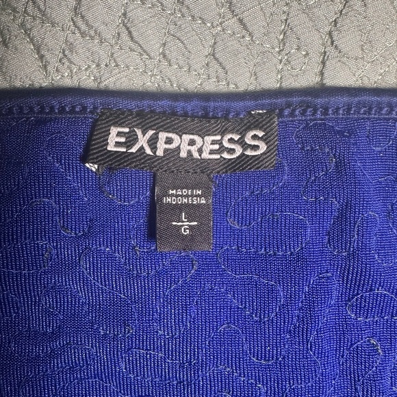 Express Royal Blue Patterned Blouse - Picture 2 of 12